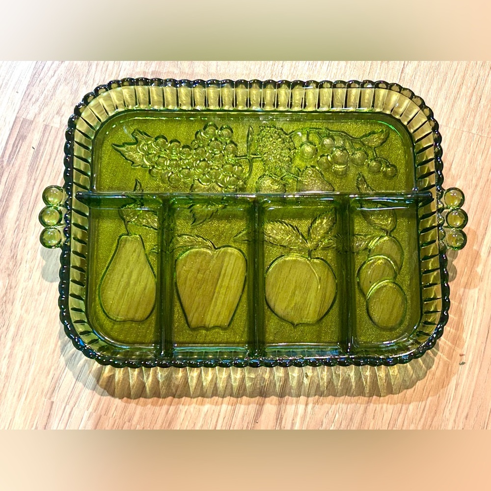 Indiana Glass Vintage Relish Tray. Dark Green, no scratches or chips.